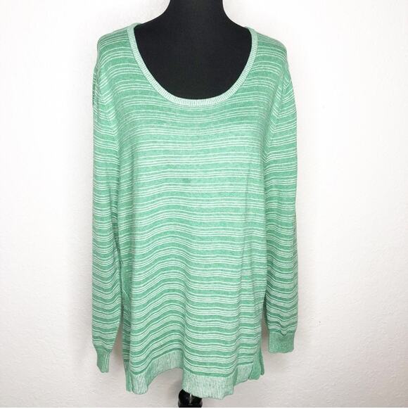 Soft Surroundings green and white striped tunic sweater size 3X - Picture 1 of 14